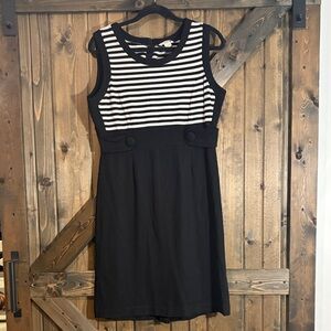 Monsoon Black and White Striped Waist-Detail Mini Dress